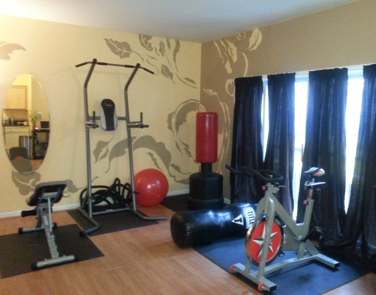 After: With custom color, mural, layout and window treatments, the gym is transformed into a safe and joyful environment for clients.
